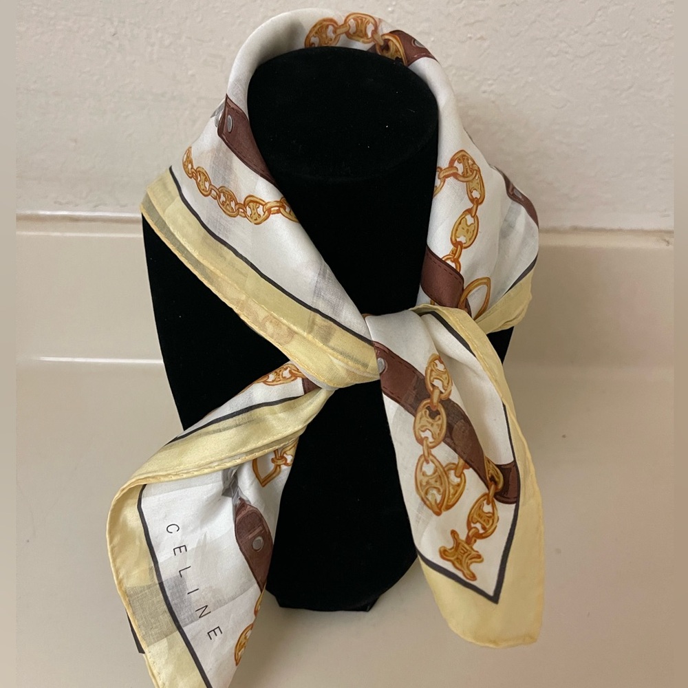 Celine Gold and Brown Chain Pattern Scarf